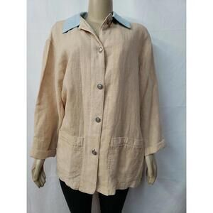 Nu Construction Size L Women’s Shirt Jacket 100% Linen Beige NEW #C